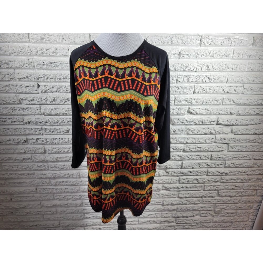 LuLaRoe Women 2XL Plus Size Top Orange Geometric Round Neck GEO18E